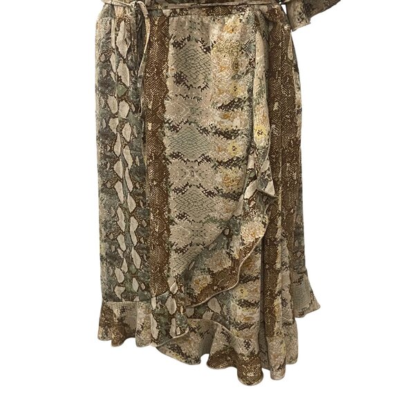 Dex Snakeskin Print V-Neck Ruffled Flutter Sleeve Faux Wrap Midi Dress 1X Earthy - Picture 4 of 11